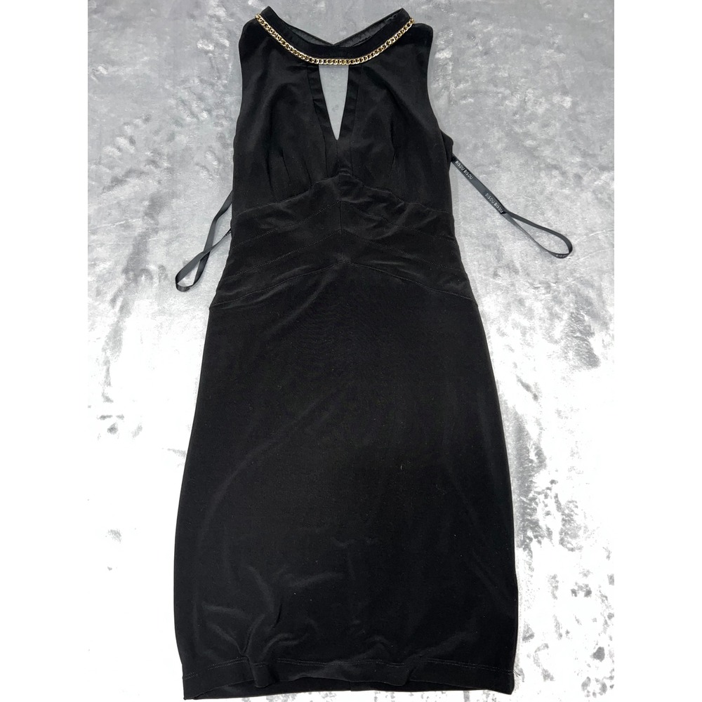 Bisou Bisou Michele Bohbot Black Gold Chain Neck V-Neck Cocktail Dress Size 4